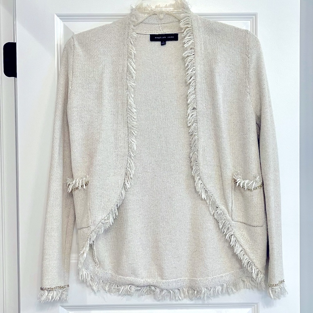 white and silver fringe trimmed Blazer - Size Small English Rose - like new